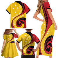 Papua New Guinea 50th Independence Anniversary Family Matching Short Sleeve Bodycon Dress and Hawaiian Shirt Special Style Yellow Version LT05 - Polynesian Pride