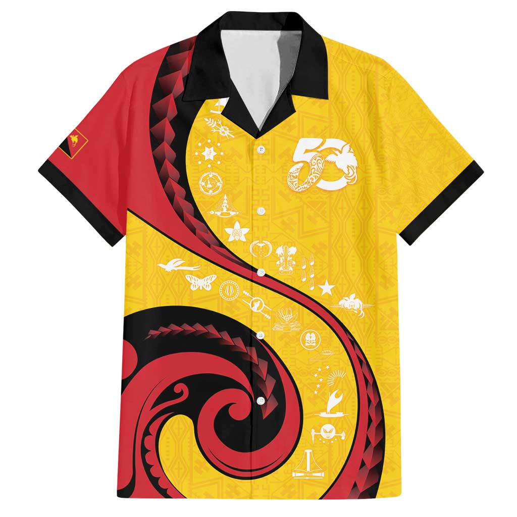 Papua New Guinea 50th Independence Anniversary Family Matching Tank Maxi Dress and Hawaiian Shirt Special Style Yellow Version LT05 Dad's Shirt - Short Sleeve Yellow - Polynesian Pride