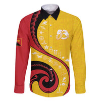 Papua New Guinea 50th Independence Anniversary Family Matching Tank Maxi Dress and Hawaiian Shirt Special Style Yellow Version LT05 Dad's Shirt - Long Sleeve Yellow - Polynesian Pride