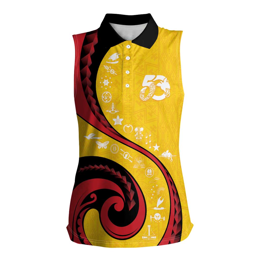Papua New Guinea 50th Independence Anniversary Women Sleeveless Polo Shirt Special Style Yellow Version LT05 Female Yellow - Polynesian Pride