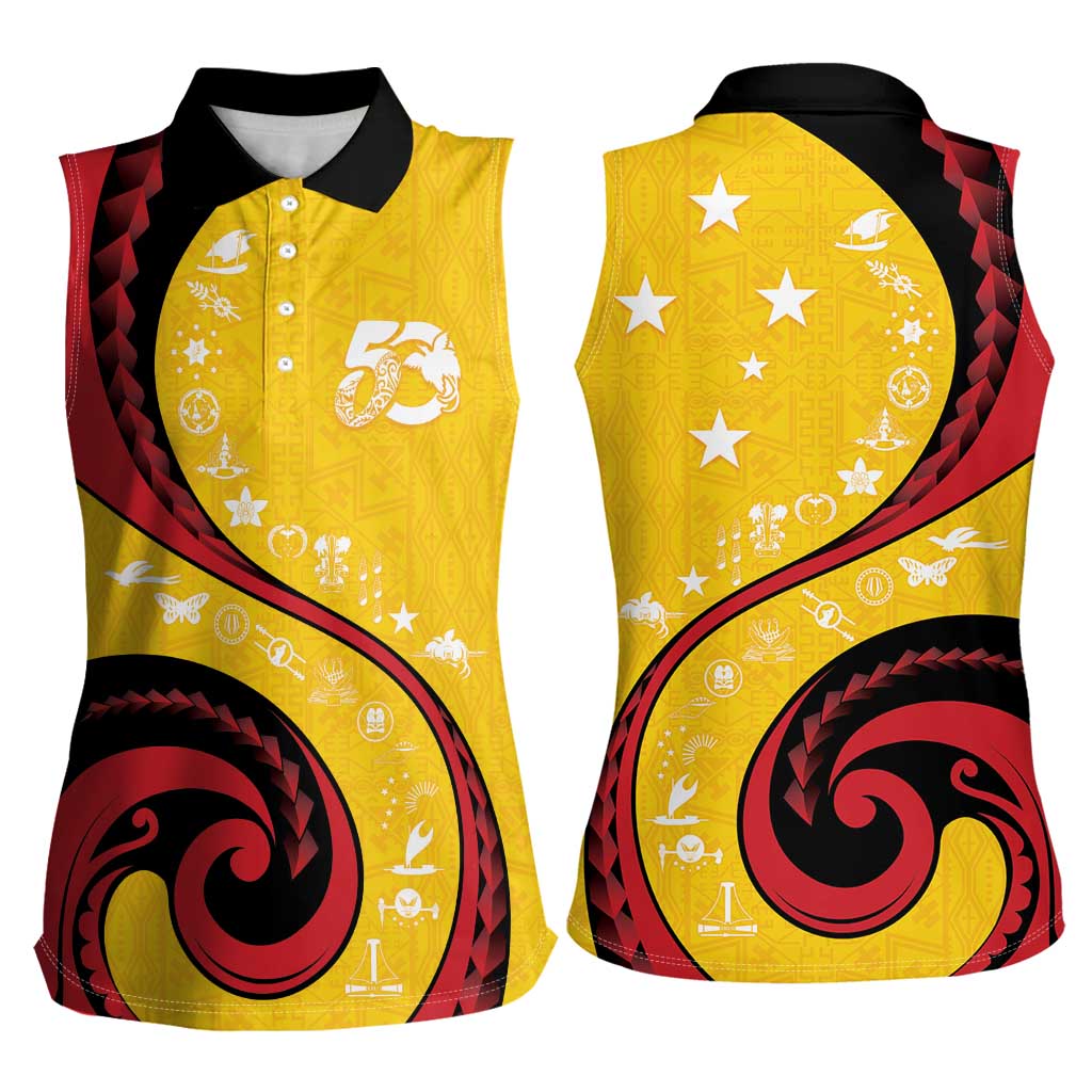 Papua New Guinea 50th Independence Anniversary Women Sleeveless Polo Shirt Special Style Yellow Version LT05 - Polynesian Pride