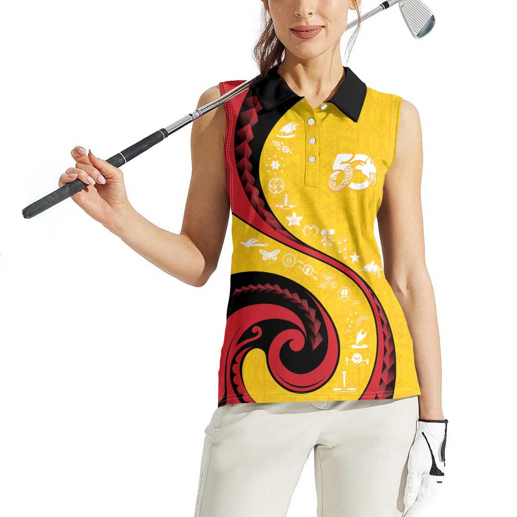 Papua New Guinea 50th Independence Anniversary Women Sleeveless Polo Shirt Special Style Yellow Version LT05 - Polynesian Pride