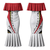 Papua New Guinea Independence Couples Matching Mermaid Dress and Long Sleeve Button Shirt Special Style White Version LT05 - Polynesian Pride