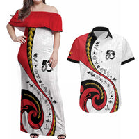 Papua New Guinea 50th Independence Anniversary Couples Matching Off Shoulder Maxi Dress and Hawaiian Shirt Special Style White Version LT05 White - Polynesian Pride