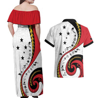 Papua New Guinea 50th Independence Anniversary Couples Matching Off Shoulder Maxi Dress and Hawaiian Shirt Special Style White Version LT05 - Polynesian Pride