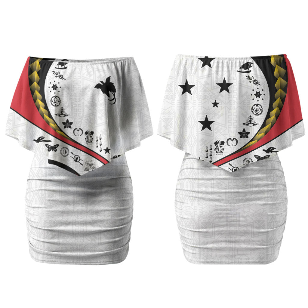 Papua New Guinea Independence Couples Matching Off Shoulder Short Dress and Long Sleeve Button Shirt Special Style White Version LT05 - Polynesian Pride