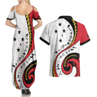 Papua New Guinea 50th Independence Anniversary Couples Matching Summer Maxi Dress and Hawaiian Shirt Special Style White Version LT05 - Polynesian Pride