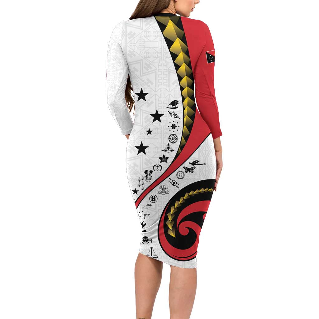 Papua New Guinea 50th Independence Anniversary Family Matching Long Sleeve Bodycon Dress and Hawaiian Shirt Special Style White Version LT05 - Polynesian Pride