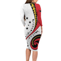 Papua New Guinea 50th Independence Anniversary Family Matching Long Sleeve Bodycon Dress and Hawaiian Shirt Special Style White Version LT05 - Polynesian Pride