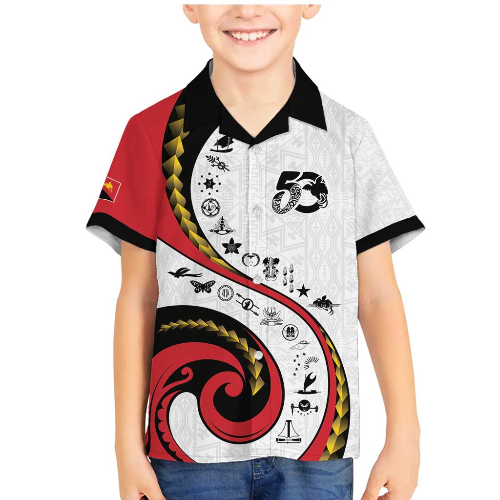 Papua New Guinea 50th Independence Anniversary Family Matching Mermaid Dress and Hawaiian Shirt Special Style White Version LT05 Son's Shirt White - Polynesian Pride