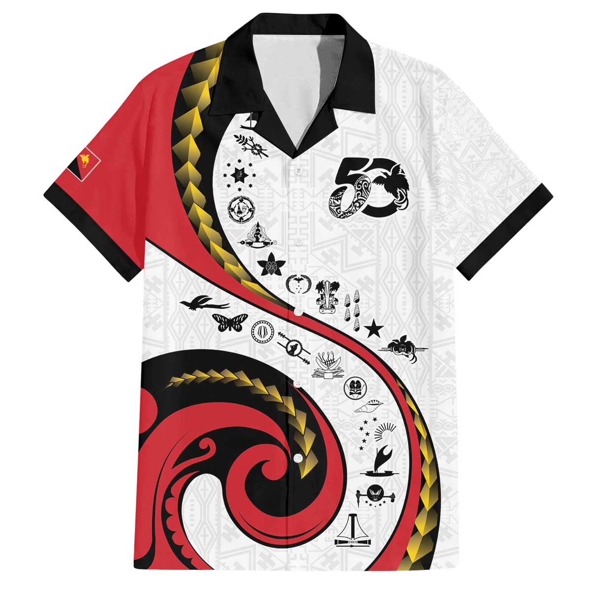 Papua New Guinea 50th Independence Anniversary Family Matching Off The Shoulder Long Sleeve Dress and Hawaiian Shirt Special Style White Version LT05 Dad's Shirt - Short Sleeve White - Polynesian Pride