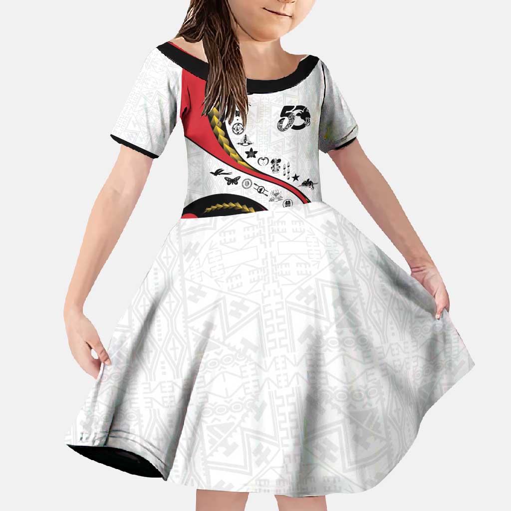 Papua New Guinea 50th Independence Anniversary Family Matching Off Shoulder Maxi Dress and Hawaiian Shirt Special Style White Version LT05 Daughter's Dress White - Polynesian Pride