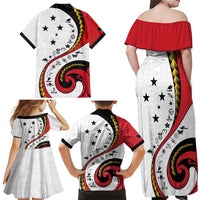 Papua New Guinea 50th Independence Anniversary Family Matching Off Shoulder Maxi Dress and Hawaiian Shirt Special Style White Version LT05 - Polynesian Pride