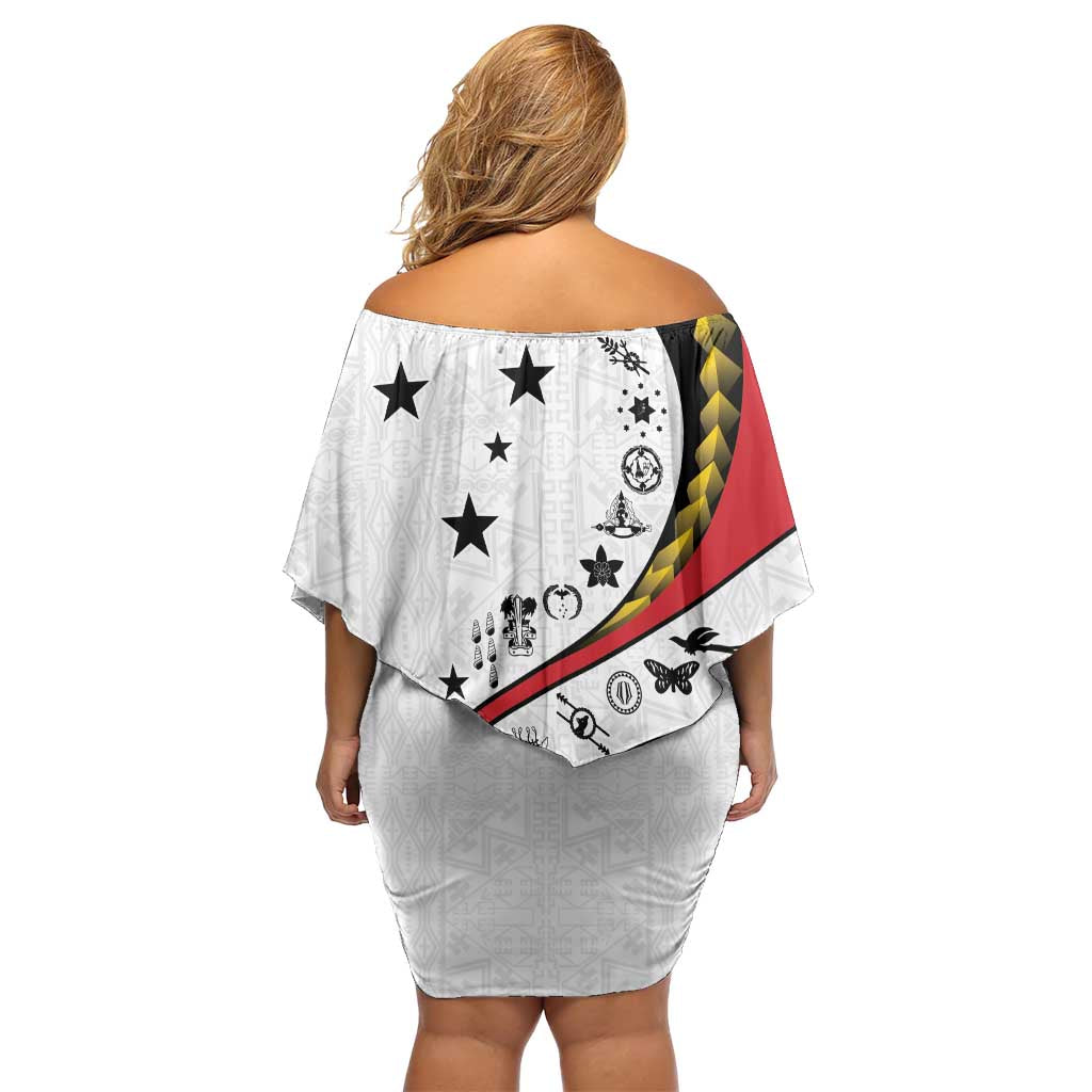Papua New Guinea 50th Independence Anniversary Family Matching Off Shoulder Short Dress and Hawaiian Shirt Special Style White Version LT05 - Polynesian Pride