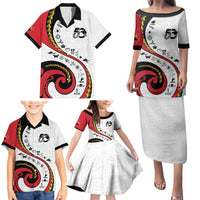 Papua New Guinea 50th Independence Anniversary Family Matching Puletasi and Hawaiian Shirt Special Style White Version LT05 - Polynesian Pride