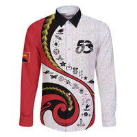 Papua New Guinea 50th Independence Anniversary Family Matching Summer Maxi Dress and Hawaiian Shirt Special Style White Version LT05 Dad's Shirt - Long Sleeve White - Polynesian Pride