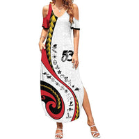 Papua New Guinea 50th Independence Anniversary Family Matching Summer Maxi Dress and Hawaiian Shirt Special Style White Version LT05 Mom's Dress White - Polynesian Pride