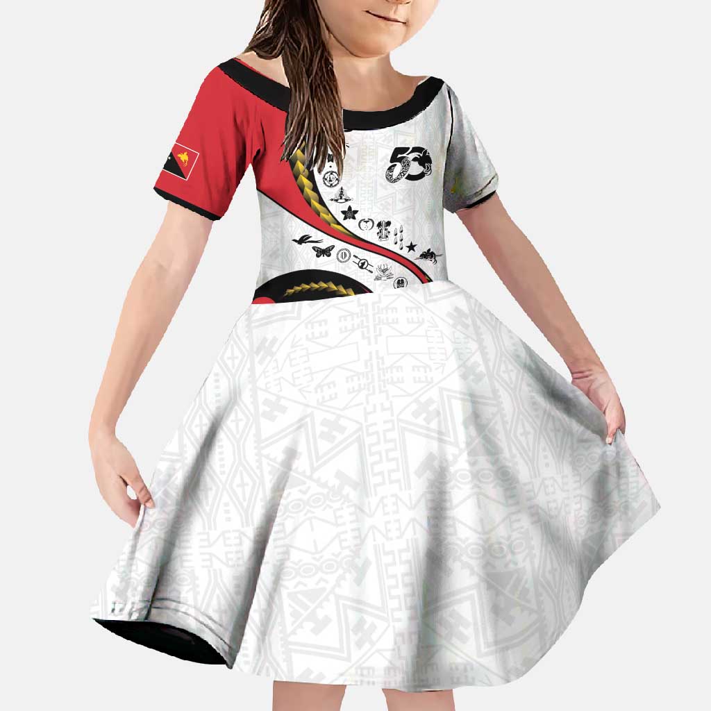 Papua New Guinea 50th Independence Anniversary Family Matching Tank Maxi Dress and Hawaiian Shirt Special Style White Version LT05 Daughter's Dress White - Polynesian Pride