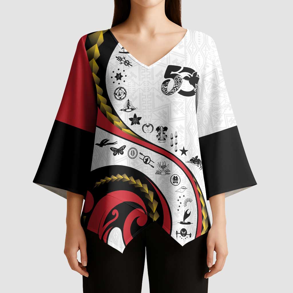Papua New Guinea 50th Independence Anniversary Kimono Sleeve Blouse Special Style White Version - Polynesian Pride
