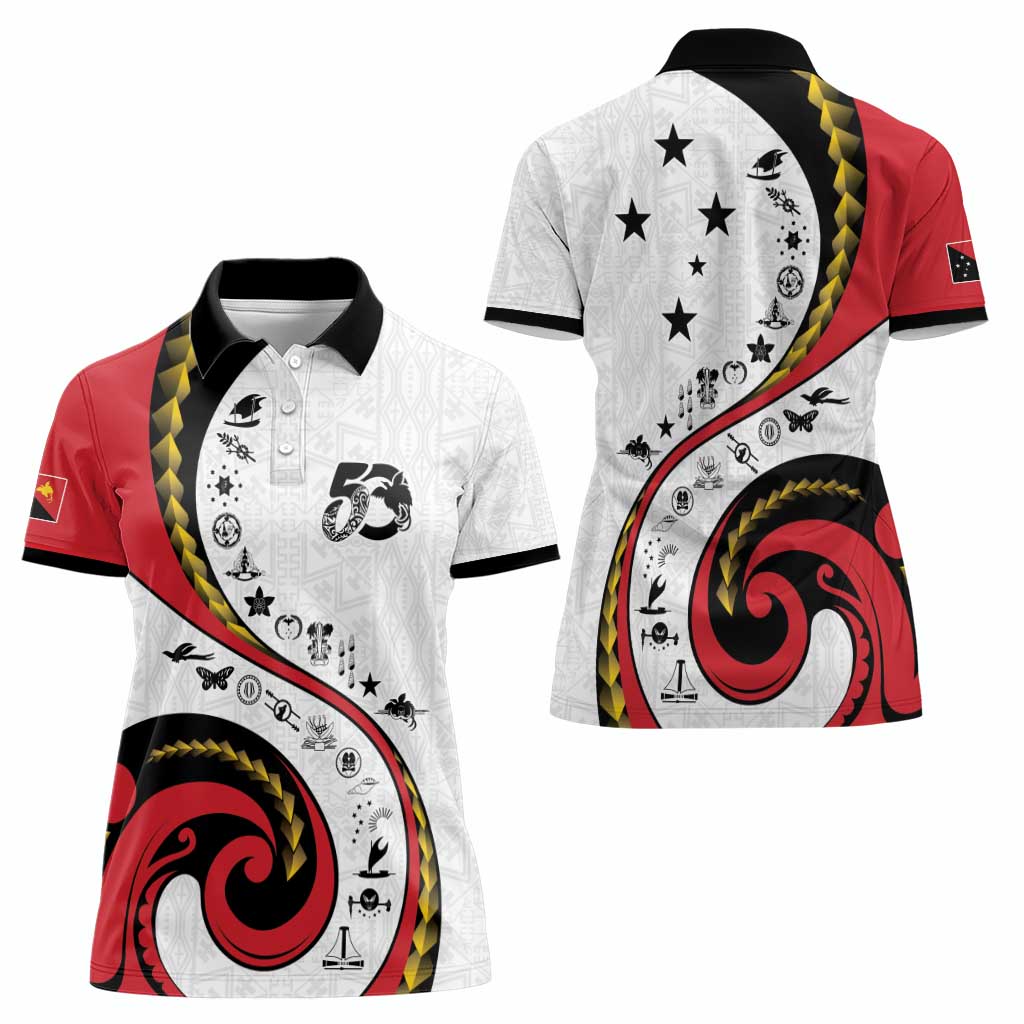 Papua New Guinea 50th Independence Anniversary Women Polo Shirt Special Style White Version - Polynesian Pride
