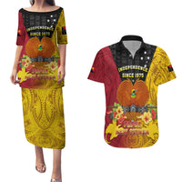 Personalized Papua New Guinea Independence Day Couples Matching Puletasi Dress and Hawaiian Shirt Bird Of Paradise With Polynesian Pattern LT05 Yellow - Polynesian Pride