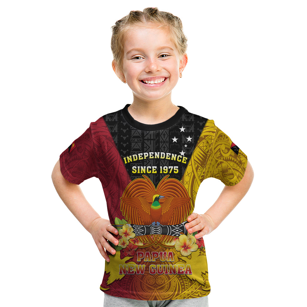 Personalized Papua New Guinea Independence Day Kid T Shirt Bird Of Paradise With Polynesian Pattern LT05 Yellow - Polynesian Pride