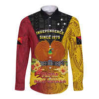 Personalized Papua New Guinea Independence Day Long Sleeve Button Shirt Bird Of Paradise With Polynesian Pattern LT05 Unisex Yellow - Polynesian Pride