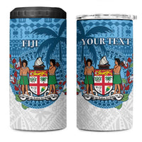 Personalised Fiji 4 in 1 Can Cooler Tumbler Coat Of Arms Tagimoucia With Fijian Tapa Pattern LT05 One Size: 16 oz Blue - Polynesian Pride