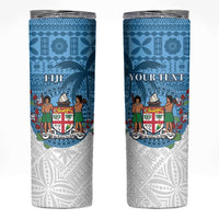 Personalised Fiji Skinny Tumbler Coat Of Arms Tagimoucia With Fijian Tapa Pattern LT05 Blue - Polynesian Pride