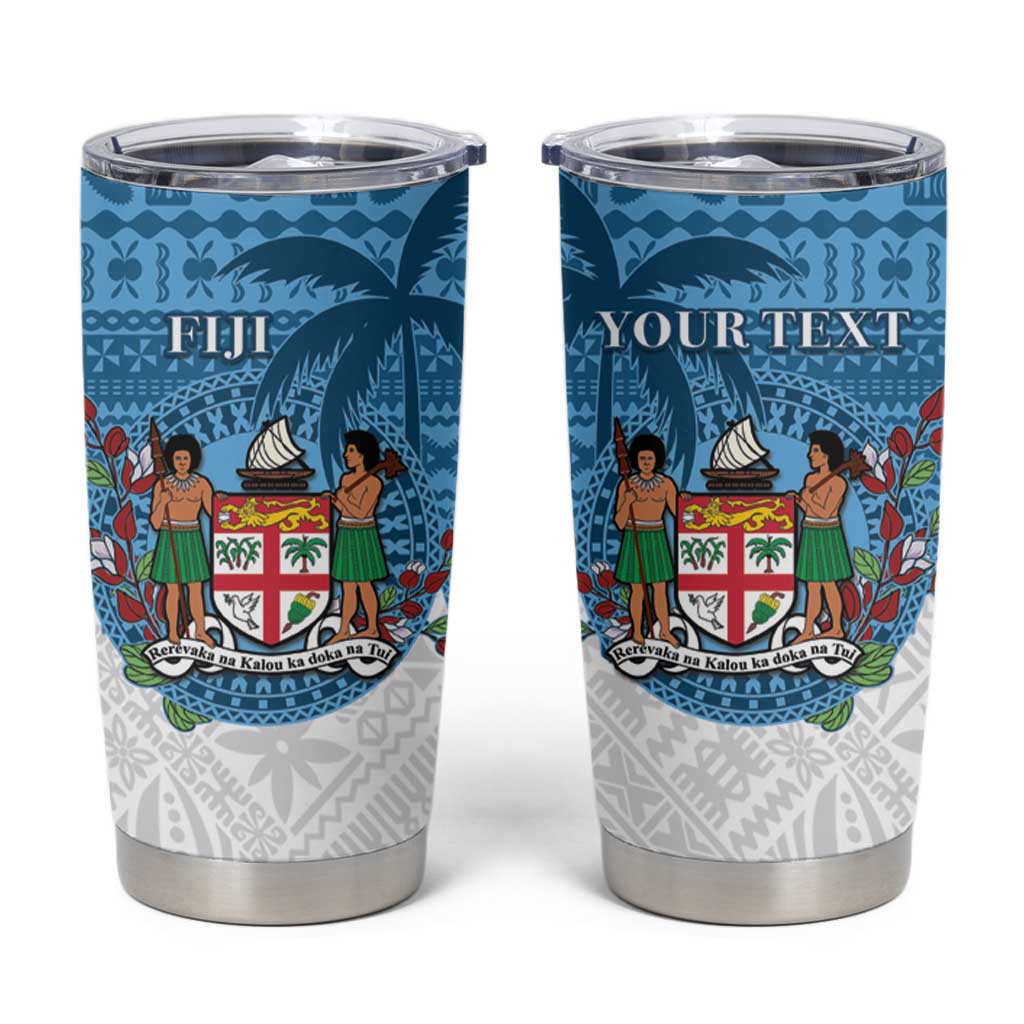 Personalised Fiji Tumbler Cup Coat Of Arms Tagimoucia With Fijian Tapa Pattern LT05 Blue - Polynesian Pride