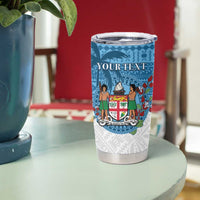 Personalised Fiji Tumbler Cup Coat Of Arms Tagimoucia With Fijian Tapa Pattern LT05 - Polynesian Pride