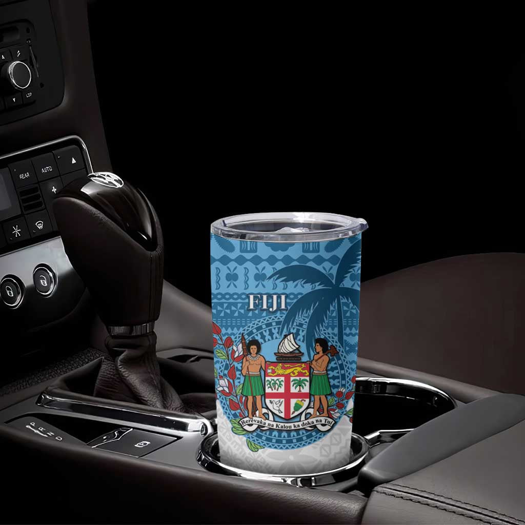 Personalised Fiji Tumbler Cup Coat Of Arms Tagimoucia With Fijian Tapa Pattern LT05 - Polynesian Pride