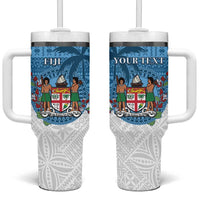 Personalised Fiji Tumbler With Handle Coat Of Arms Tagimoucia With Fijian Tapa Pattern LT05 One Size: 40 oz Blue - Polynesian Pride