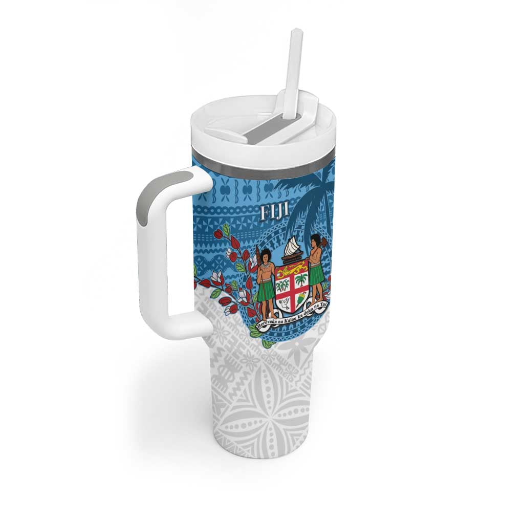 Personalised Fiji Tumbler With Handle Coat Of Arms Tagimoucia With Fijian Tapa Pattern LT05 - Polynesian Pride