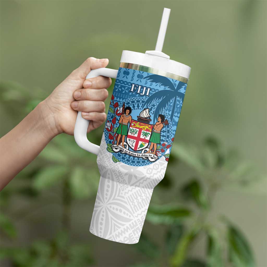 Personalised Fiji Tumbler With Handle Coat Of Arms Tagimoucia With Fijian Tapa Pattern LT05 - Polynesian Pride
