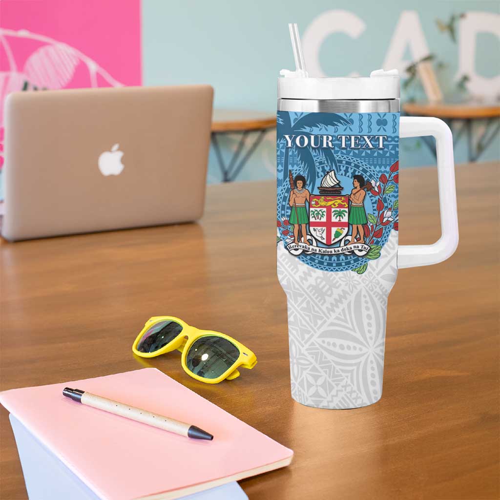 Personalised Fiji Tumbler With Handle Coat Of Arms Tagimoucia With Fijian Tapa Pattern LT05 - Polynesian Pride