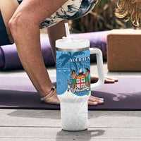 Personalised Fiji Tumbler With Handle Coat Of Arms Tagimoucia With Fijian Tapa Pattern LT05 - Polynesian Pride