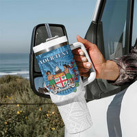 Personalised Fiji Tumbler With Handle Coat Of Arms Tagimoucia With Fijian Tapa Pattern LT05 - Polynesian Pride