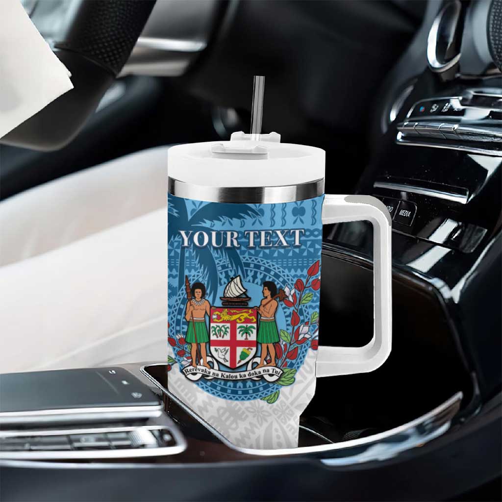 Personalised Fiji Tumbler With Handle Coat Of Arms Tagimoucia With Fijian Tapa Pattern LT05 - Polynesian Pride