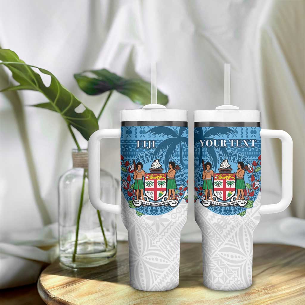 Personalised Fiji Tumbler With Handle Coat Of Arms Tagimoucia With Fijian Tapa Pattern LT05 - Polynesian Pride
