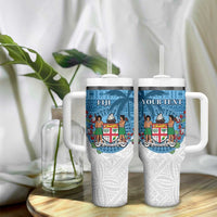 Personalised Fiji Tumbler With Handle Coat Of Arms Tagimoucia With Fijian Tapa Pattern LT05 - Polynesian Pride