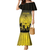 Personalised Palau Independence Day Family Matching Mermaid Dress and Hawaiian Shirt Palauan Tattoo Pattern LT05 Mom's Dress Black - Polynesian Pride
