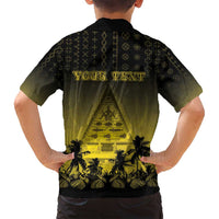 Personalised Palau Independence Day Family Matching Off Shoulder Short Dress and Hawaiian Shirt Palauan Tattoo Pattern LT05 - Polynesian Pride