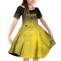 Personalised Palau Independence Day Family Matching Off Shoulder Short Dress and Hawaiian Shirt Palauan Tattoo Pattern LT05 Daughter's Dress Black - Polynesian Pride