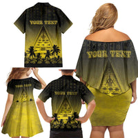 Personalised Palau Independence Day Family Matching Off Shoulder Short Dress and Hawaiian Shirt Palauan Tattoo Pattern LT05 - Polynesian Pride