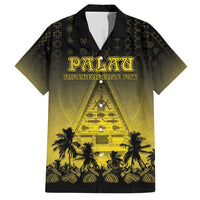 Personalised Palau Independence Day Family Matching Puletasi and Hawaiian Shirt Palauan Tattoo Pattern LT05 Dad's Shirt - Short Sleeve Black - Polynesian Pride