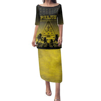 Personalised Palau Independence Day Family Matching Puletasi and Hawaiian Shirt Palauan Tattoo Pattern LT05 Mom's Dress Black - Polynesian Pride