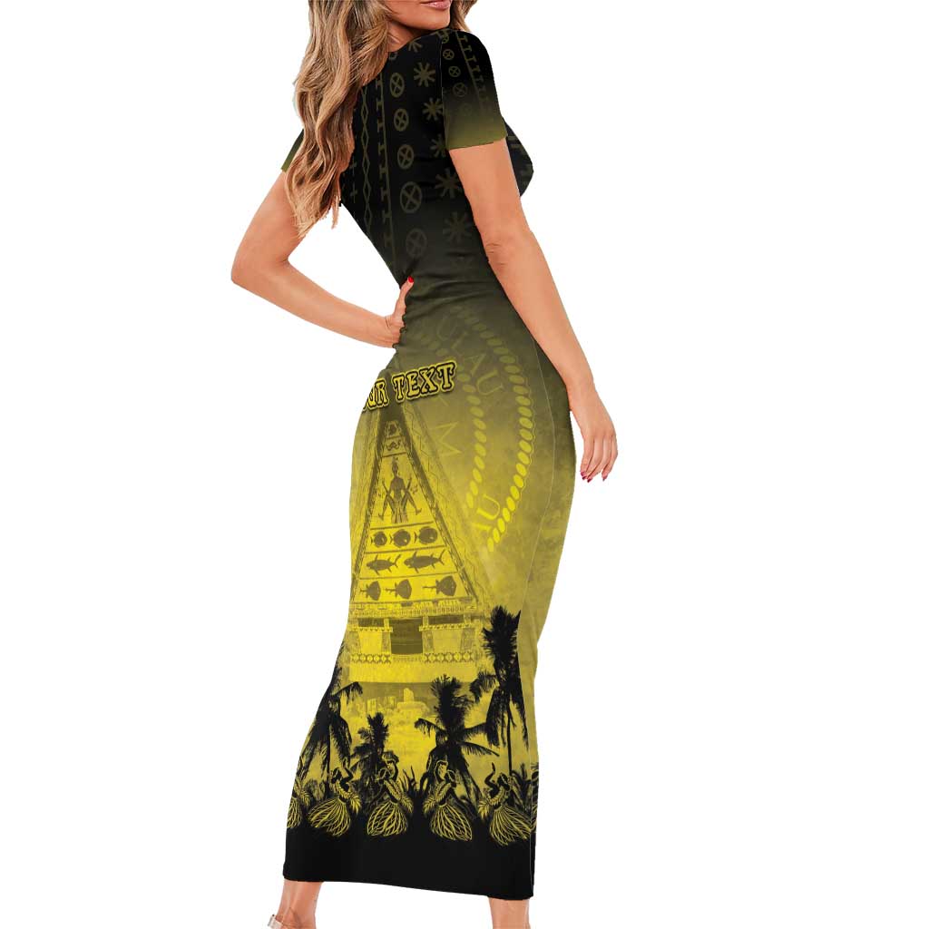 Personalised Palau Independence Day Family Matching Short Sleeve Bodycon Dress and Hawaiian Shirt Palauan Tattoo Pattern LT05 - Polynesian Pride