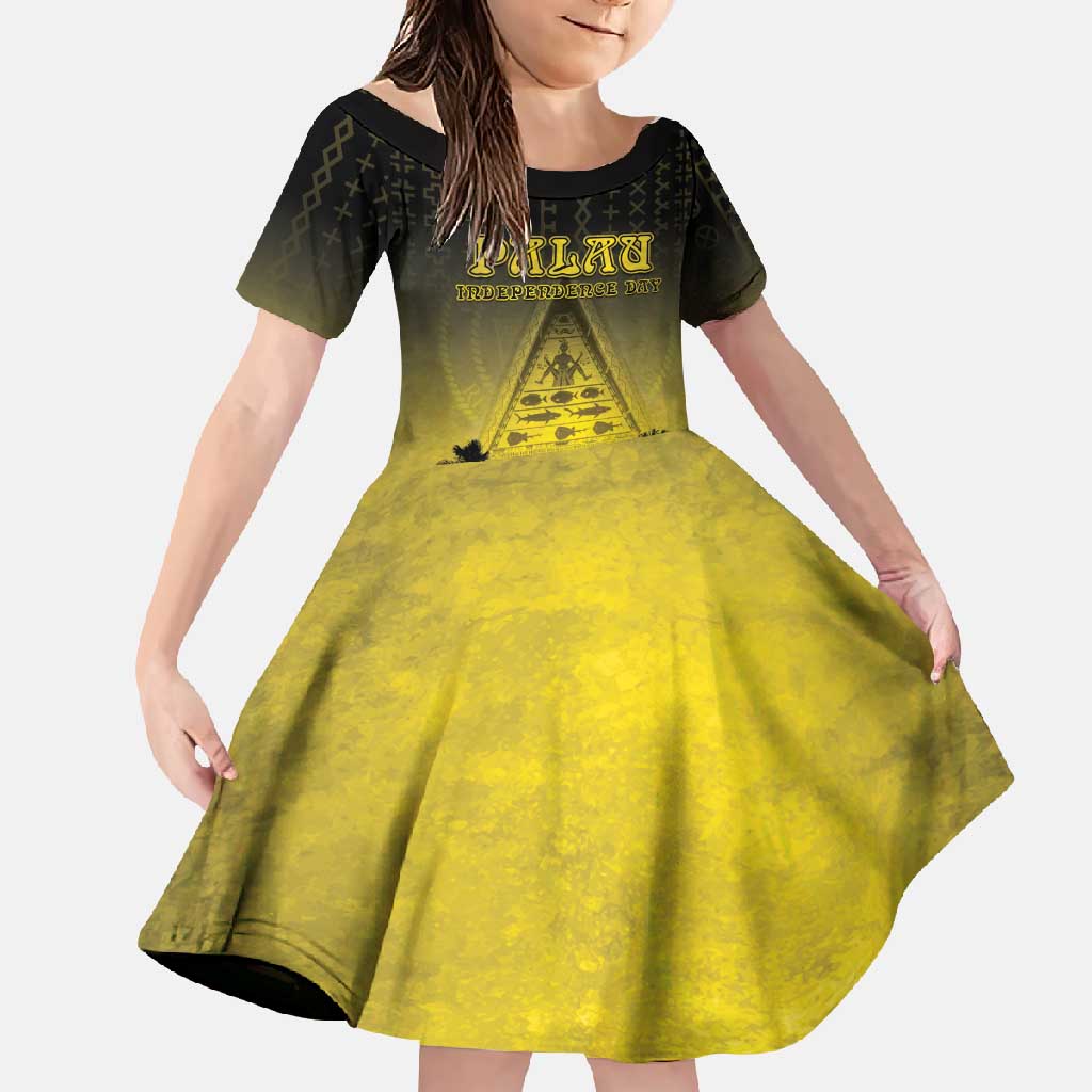 Personalised Palau Independence Day Family Matching Summer Maxi Dress and Hawaiian Shirt Palauan Tattoo Pattern LT05 Daughter's Dress Black - Polynesian Pride