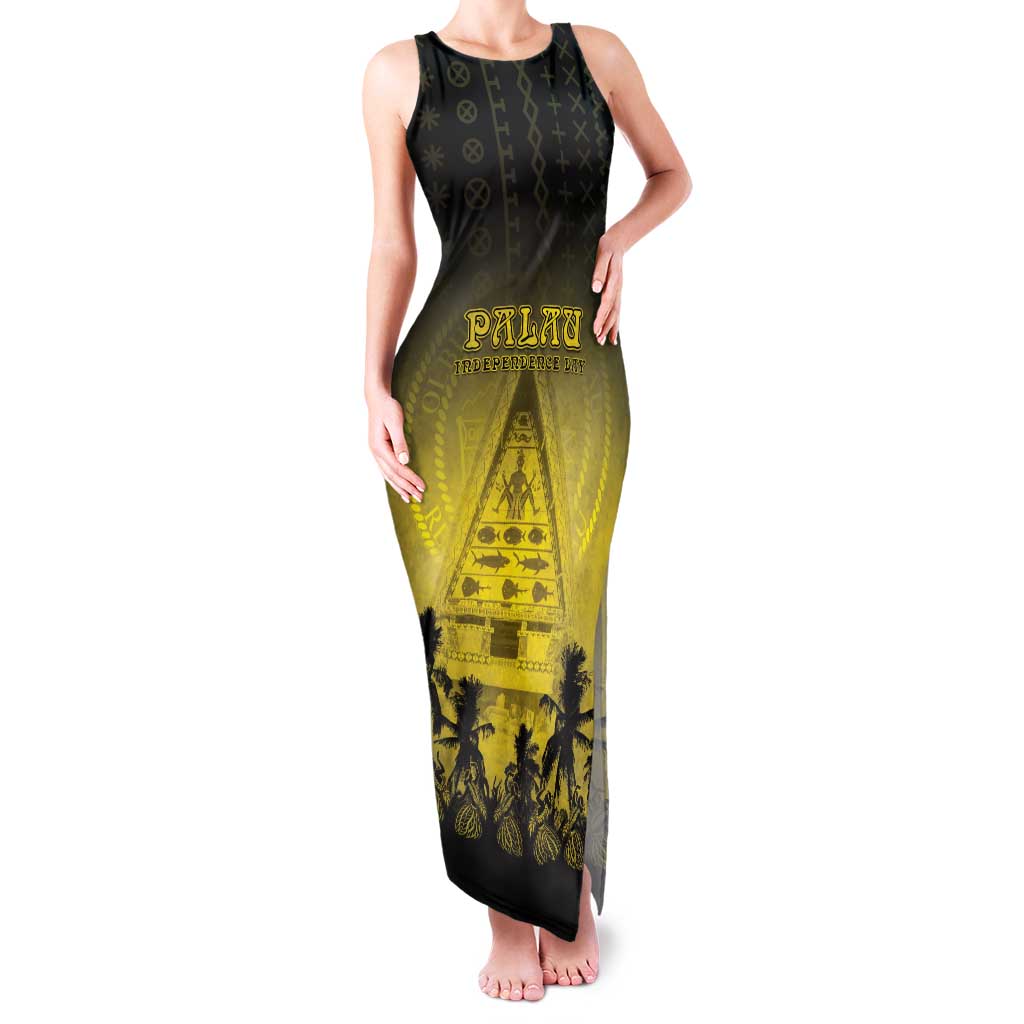 Personalised Palau Independence Day Family Matching Tank Maxi Dress and Hawaiian Shirt Palauan Tattoo Pattern LT05 Mom's Dress Black - Polynesian Pride